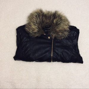 black faux leather coat